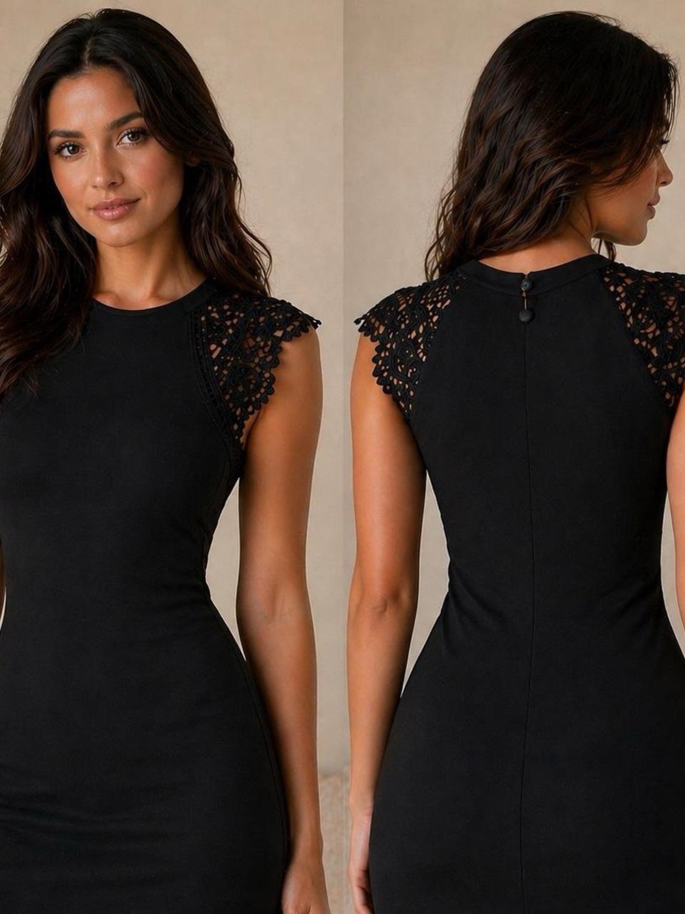 IRIS Black Lace Cap-Sleeve Mini Sheath Dress